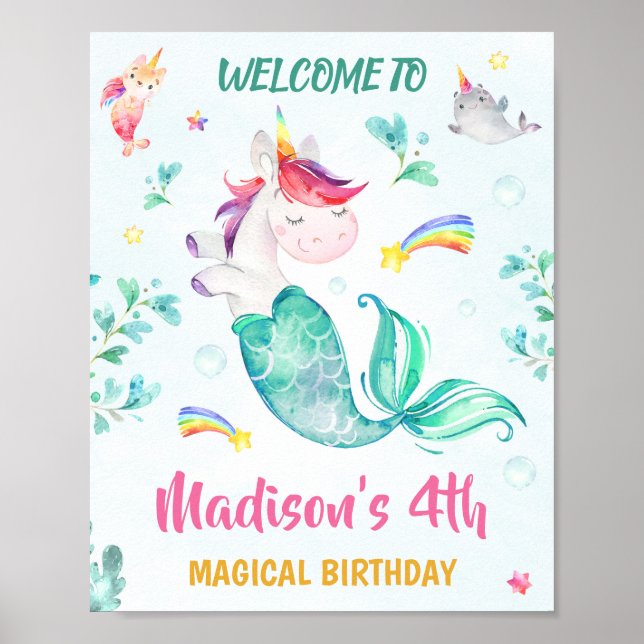 Mermicorn welcome party sign Magical birthday sign (Front)