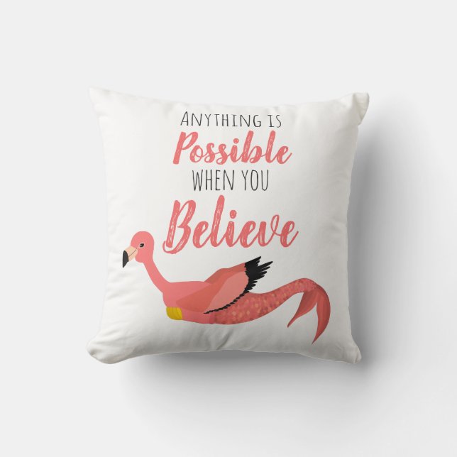 Mermingo: Mermaid Flamingo Inspirational Quote Cushion (Front)