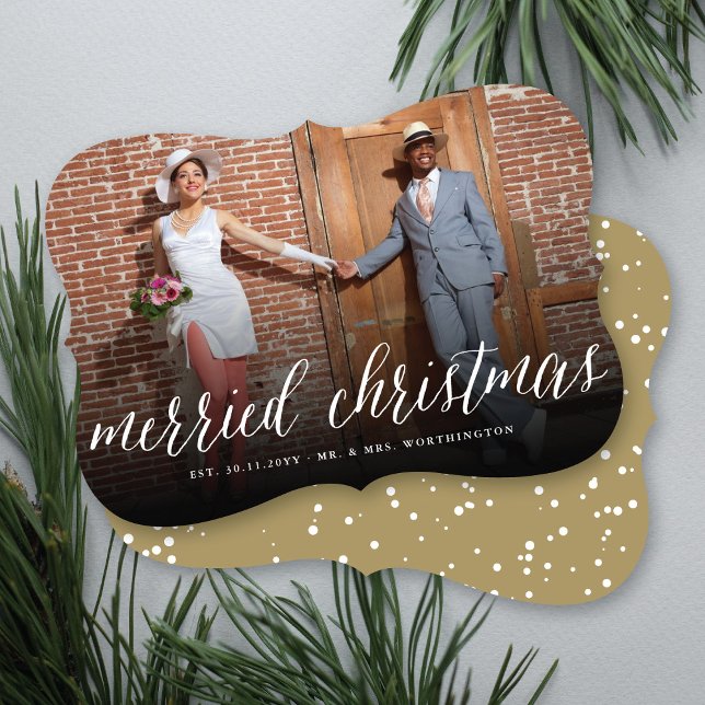 Merried Christmas Mr And Mrs Photo Modern Wedding Holiday Card (Creator Uploaded)