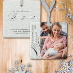 Merrier as Grandparents Vertical Photo Snowflake Ceramic Ornament<br><div class="desc">Merrier as Grandparents photo ornament with vertical photo, elegant calligraphy and delicate white snowflakes on a silver grey border. The photo template is ready for you to add your photo, the year and your custom text on the back. With the exception of the handwritten text used for Merrier and Grandparents,...</div>