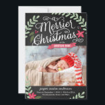 Merrier Christmas Birth Announcement Holiday Card<br><div class="desc">Sweet and full of charm,  this modern photo birth announcement is the perfect way to introduce the newest member of your family. Custom colour available upon request.</div>
