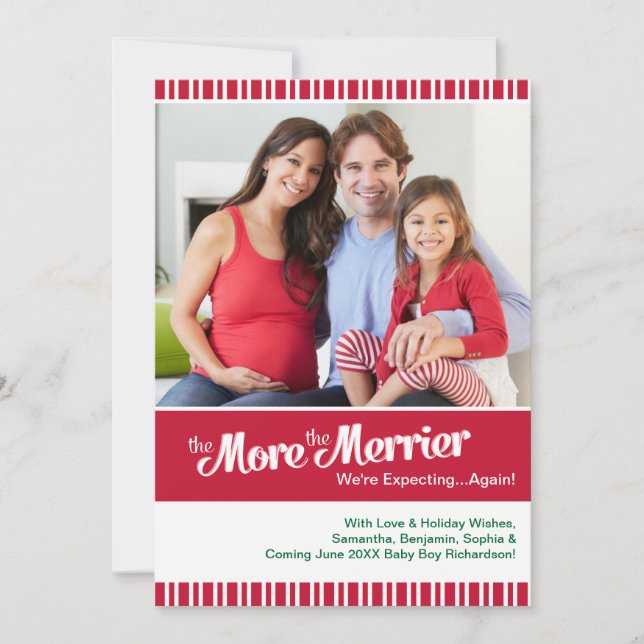 Merrier Christmas Pregnancy Expecting Again Holiday Card (Front)