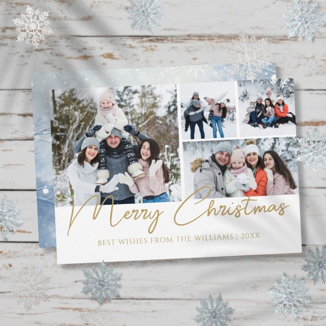 Merrier Christmas Script 4 Photo Christmas Holiday Card (Merrier Christmas Script 4 Photo Christmas Holiday Card)