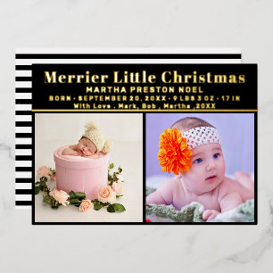 Merrier Little Christmas 3 Photo New Baby Gold Foil Holiday Card