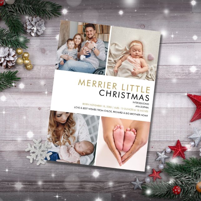 Merrier Little Christmas Photo Birth Announcement  (Creator Uploaded)