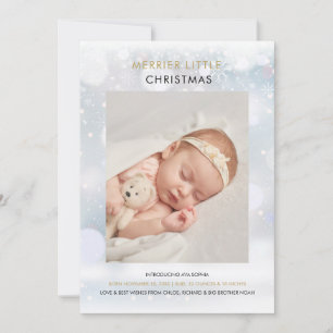 Merrier Little Christmas Snowflakes Photo Birth Holiday Card