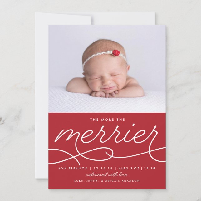 Merrier Newborn First Christmas Birth Announcement (Front)