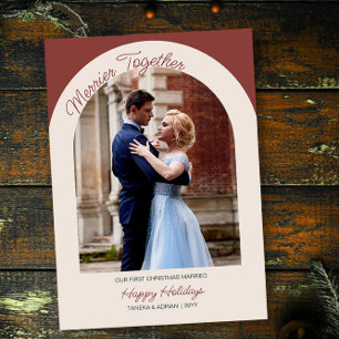 Merrier Together Arch Photo Simple Modern Holiday Card