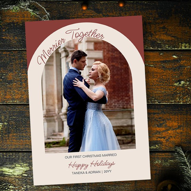 Merrier Together Arch Photo Simple Modern Holiday Card (Merrier Together Christmas Photo Card by Darling & May)