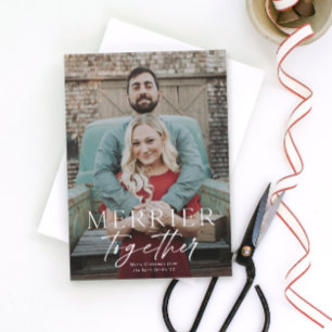 Merrier together full bleed photo Merry Christmas Holiday Card