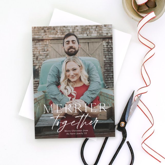 Merrier together full bleed photo Merry Christmas  Holiday Card (Creator Uploaded)
