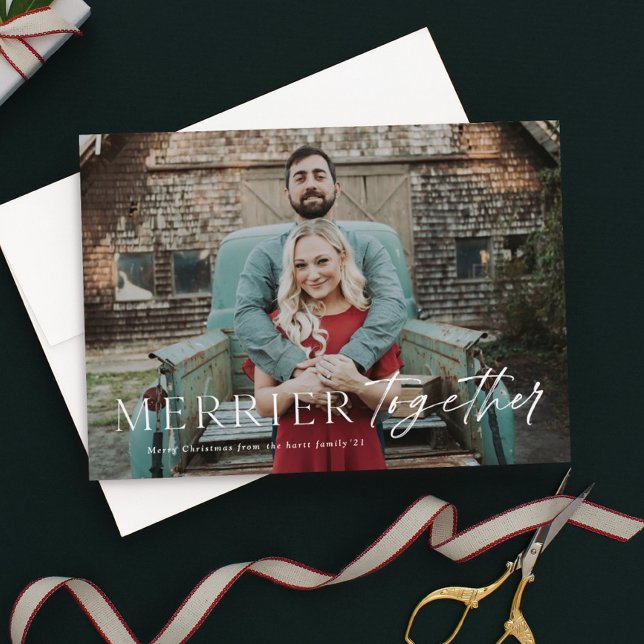 Merrier together full bleed photo Merry Christmas  Holiday Card (Creator Uploaded)