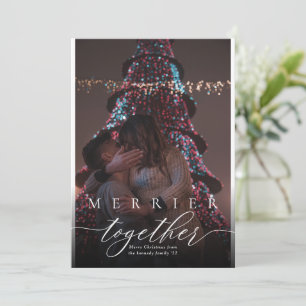 Merrier together full bleed photo Merry Christmas Holiday Card