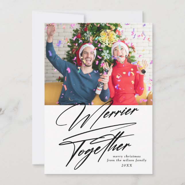 Merrier Together Minimalist Photo Christmas Holiday Card (Front)