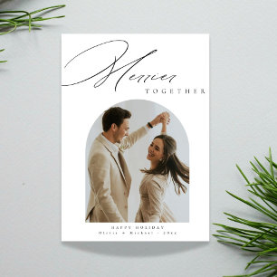 Merrier Together Modern Arch Photo Christmas Holiday Card