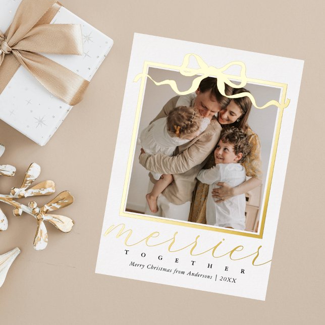 Merrier Together Photo Elegant Christmas Foil Holiday Card (Creator Uploaded)