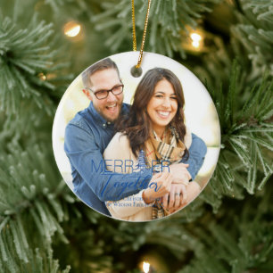 Merrier Together Script Pagoda  blue Christmas  Ceramic Ornament