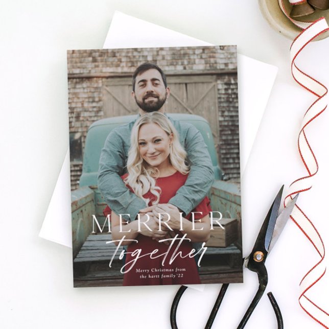 Merrier Together Script Photo Merry Christmas Card (Creator Uploaded)