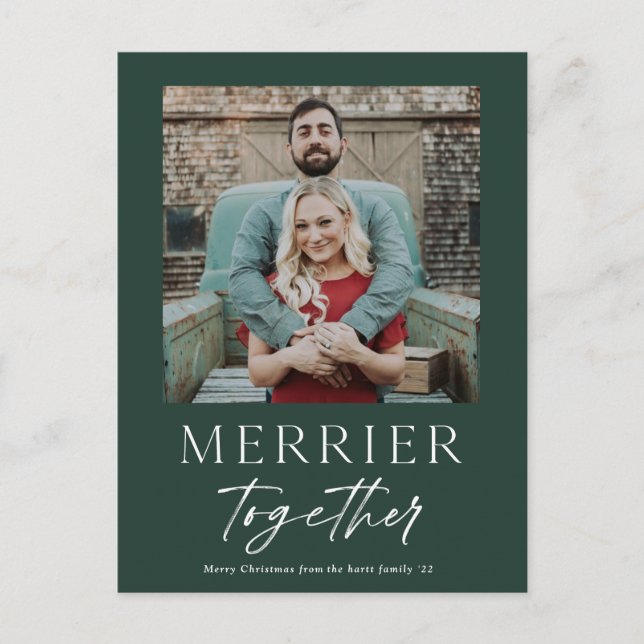 Merrier Together Script Photo Merry Christmas Holiday Postcard (Front)