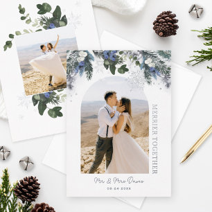 Merrier Together Silver Blue Green Winter Floral Foil Holiday Card