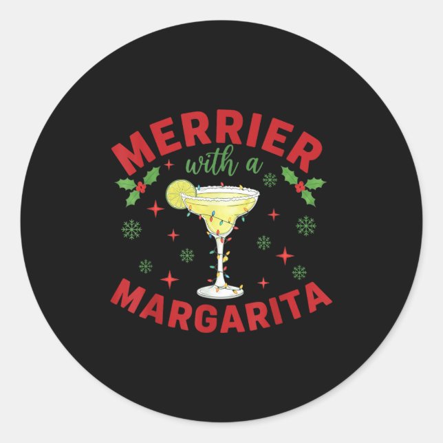 Merrier With A Margarita Christmas  Classic Round Sticker (Front)