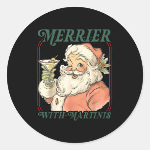 Merrier With A Martini Santa Christmas Tail Classic Round Sticker