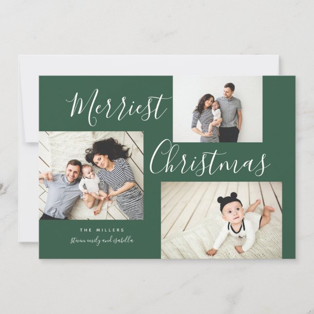 Merriest Christmas 3 Photo Collage Holiday Card (Front)