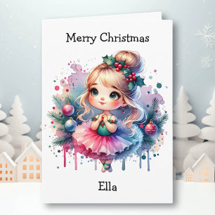 Merriest Christmas Ballerina Colouring Page Girl's Card