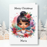 Merriest Christmas Ballerina Colouring Page Girl's Card<br><div class="desc">Personalised Christmas card for a little girl. Pretty watercolor little Hispanic girl ballerina. Inside is a colouring page. All text on the card can be changed in the personalise area.</div>