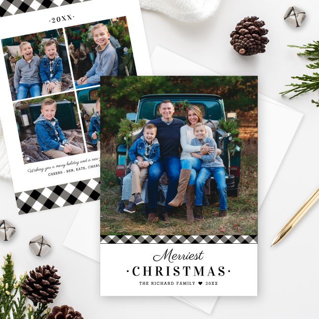 Merriest Christmas Black Buffalo Plaid Photo Holiday Card (Creator Uploaded)