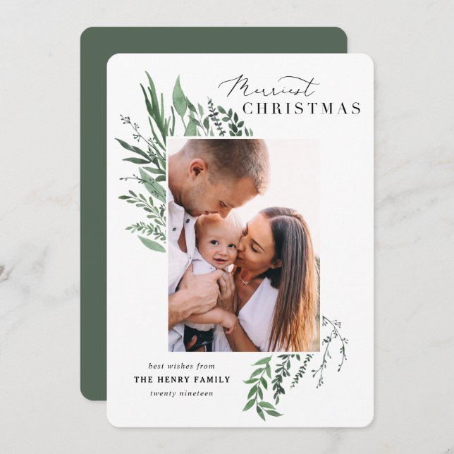 Merriest christmas botanical photo christmas card (Front/Back)