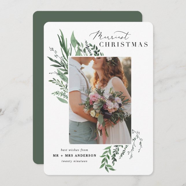 Merriest christmas botanical photo christmas card (Front/Back)
