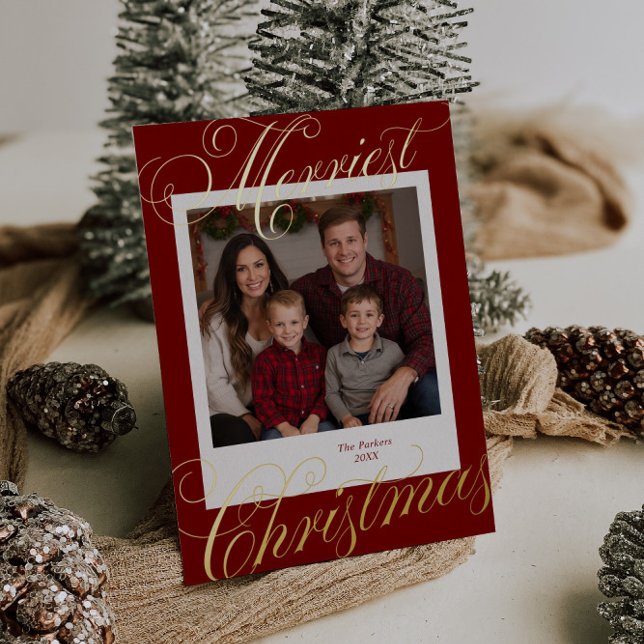 Merriest Christmas Calligraphy Photo Foil Holiday Card (Creator Uploaded)