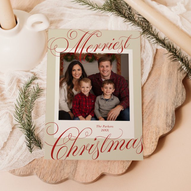 Merriest Christmas Calligraphy Photo Holiday Card (Creator Uploaded)