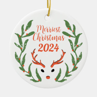 Merriest Christmas Custom Family Photo Holiday Ceramic Ornament