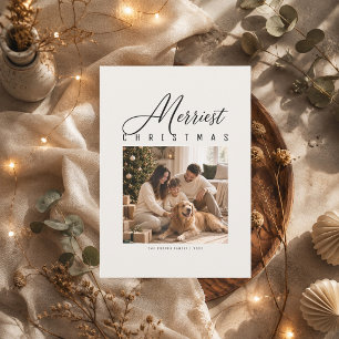 Merriest Christmas Editorial Script Family Photo  Holiday Card