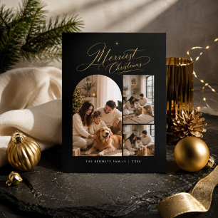 Merriest Christmas Elegant 3 Photo Christmas Holiday Card