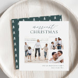 Merriest Christmas Elegant 3 Photo Collage Holiday Card<br><div class="desc">Share cheer with these colourful and modern holiday cards featuring 3 of your favourite photos (one vertical and two small horizontal or landscape orientated). "Merriest Christmas" appears at the top in hand lettered calligraphy and classic serif lettering. Personalise with your family name and the year at the lower right.</div>