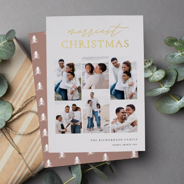Merriest Christmas Elegant 6 Photo Collage Foil Foil Holiday Card (Creator Uploaded)