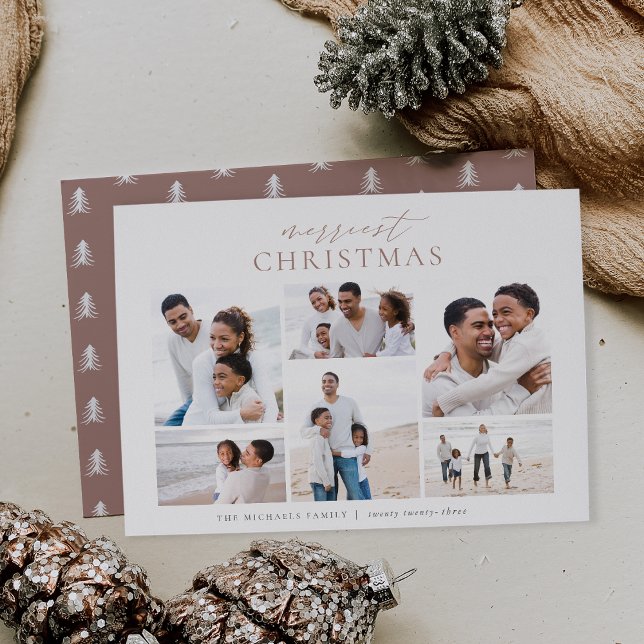 Merriest Christmas Elegant 6 Photo Collage Holiday Card (Creator Uploaded)