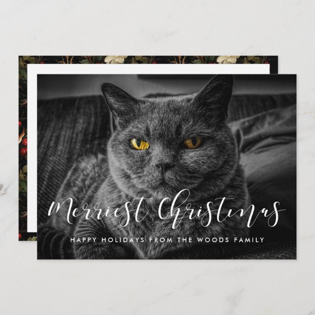 Merriest Christmas Elegant Family Photo Holiday Card (Front/Back)
