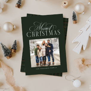 Merriest Christmas elegant hunter green photo Holiday Card