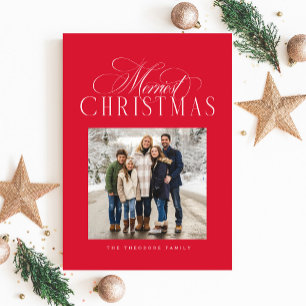 Merriest Christmas elegant red photo Holiday Card