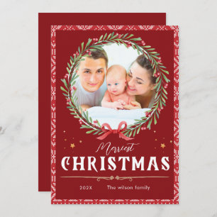 Merriest Christmas Elegant Script Photo Christmas  Invitation