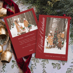 Merriest Christmas Family 2 Photo Red Holiday Card