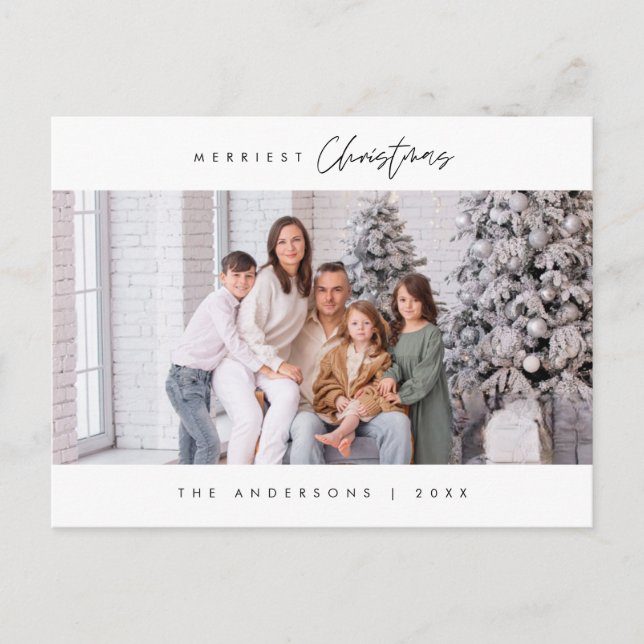 Merriest Christmas Family Photo, Modern Cosy Cute Postcard (Front)