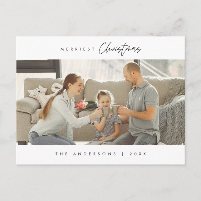 Merriest Christmas Family Photo, Modern Cosy Postcard (Front)