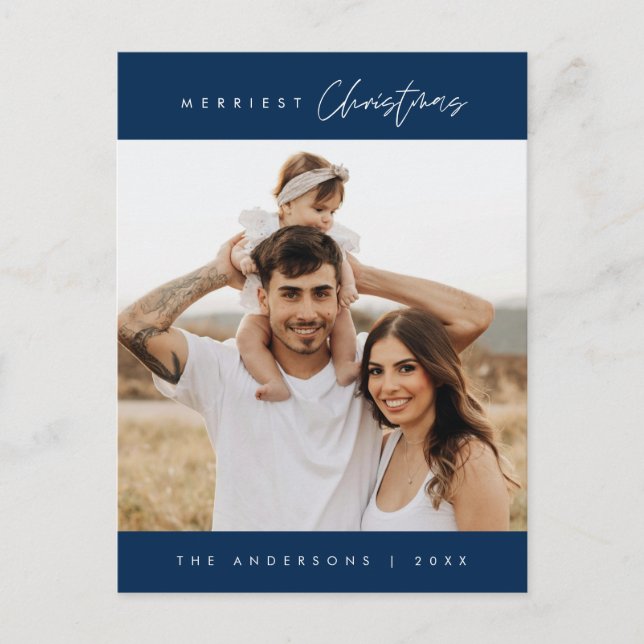 Merriest Christmas Family Photo, Modern Cosy Postcard (Front)