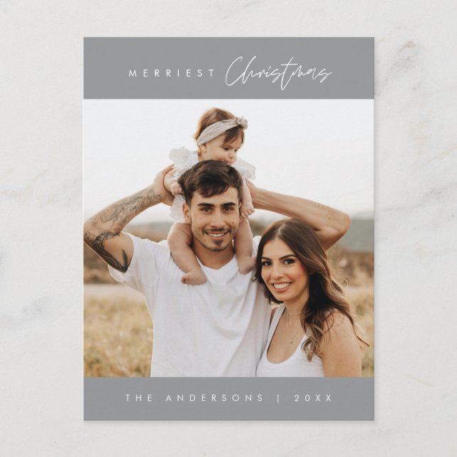 Merriest Christmas Family Photo, Modern Cosy Postcard (Front)