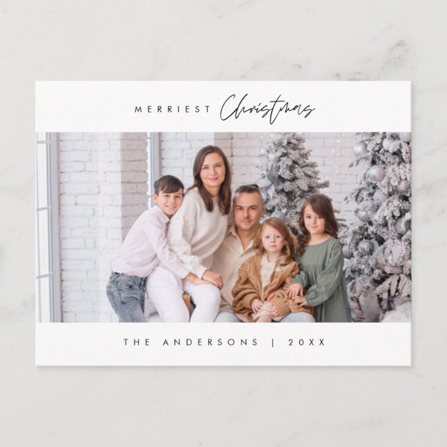Merriest Christmas Family Photo, Modern Cosy Postcard (Front)